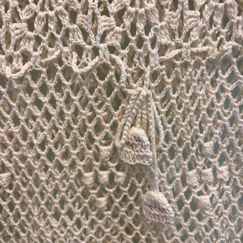 Vtg Foyen's of Hawaii Crochet Swim Cover Up Small Cream Boho Floral Mesh Tunic - Picture 7 of 11